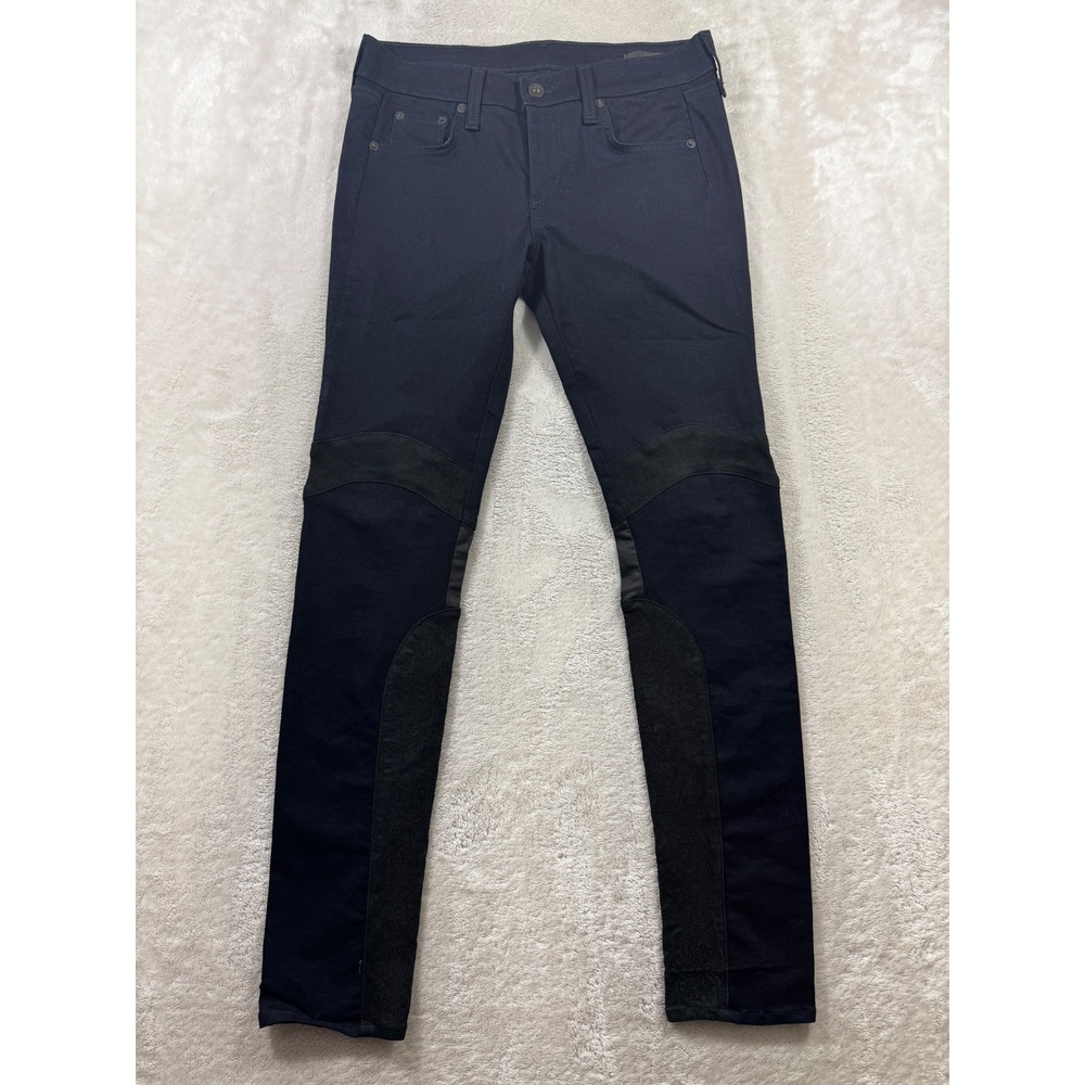 Rag & Bone Womens Moto Skinny Midnight Blue Lamb Leather Jeans 27 Meas: 29x29